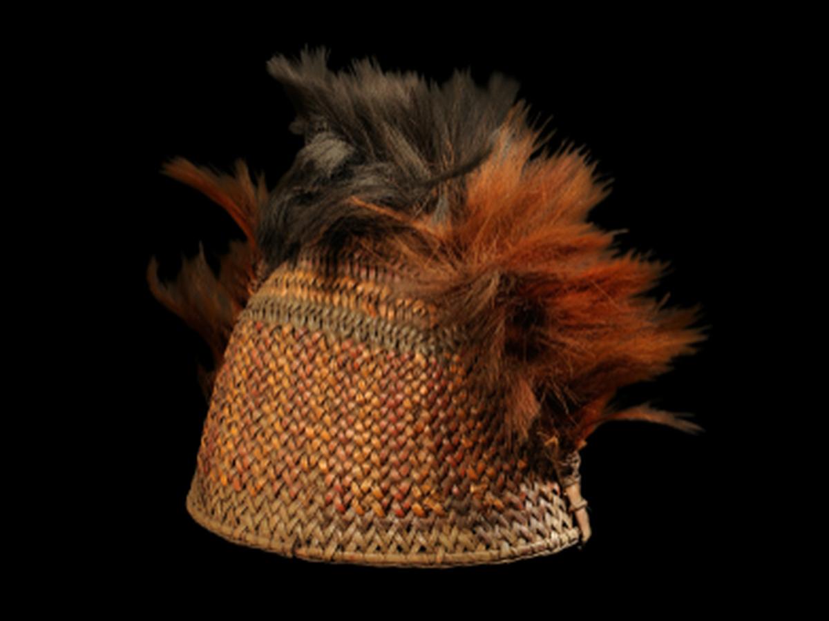 Conical Cane Helmet with Animal Hair of Naga Tribe Conical Cane Helmet with Animal Hair of Naga Tribe