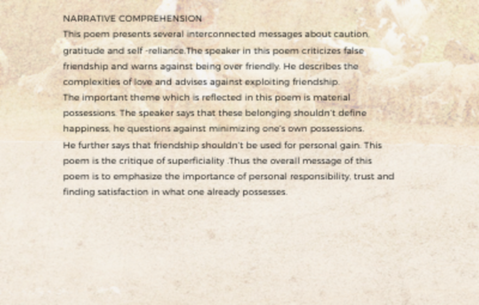 Comprehension of the poem Comprehension of the poem
