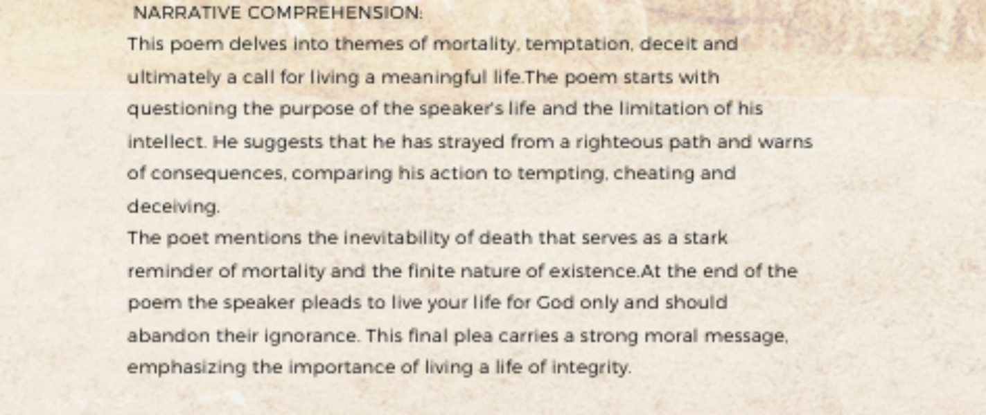 Comprehension of the poem Comprehension of the poem