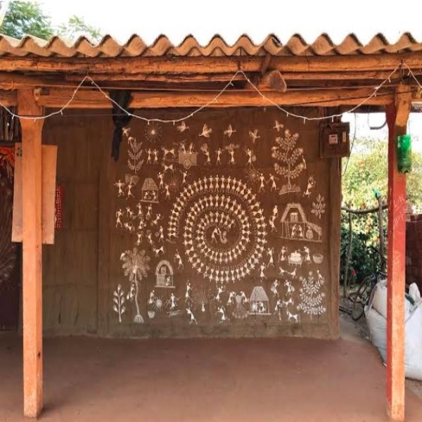 Warli Painting on Warli Tribe house Warli Painting on Warli Tribe house