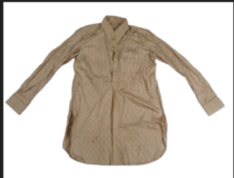 Striped brown kurta with a pointed collar Striped brown kurta with a pointed collar