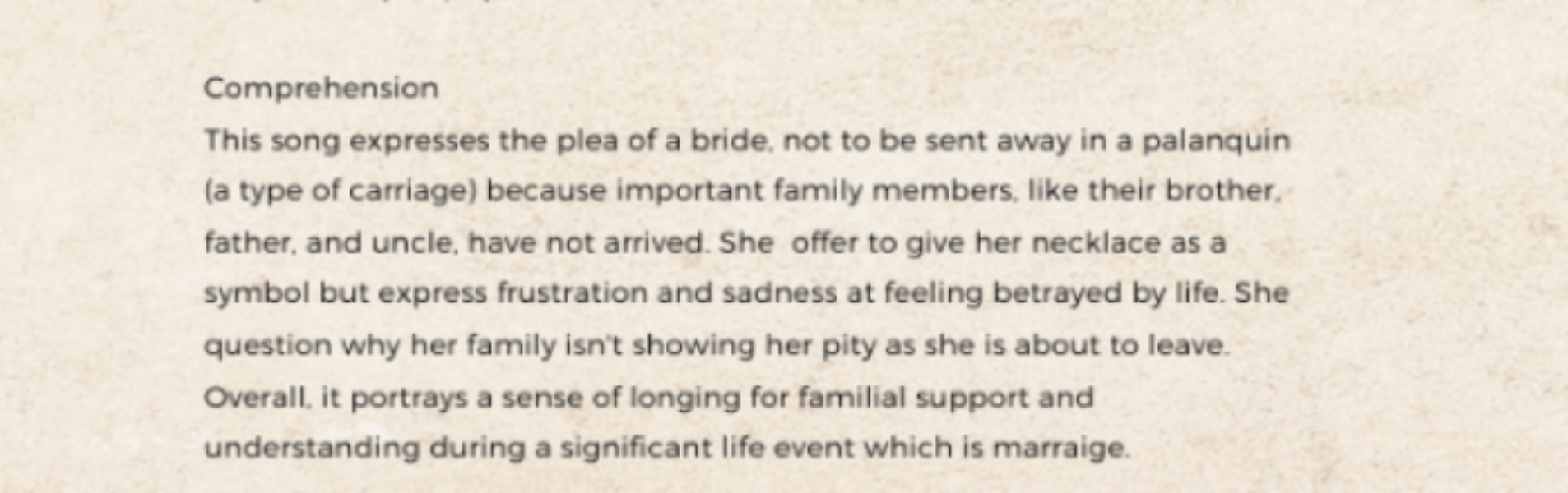 Comprehension of the Poem