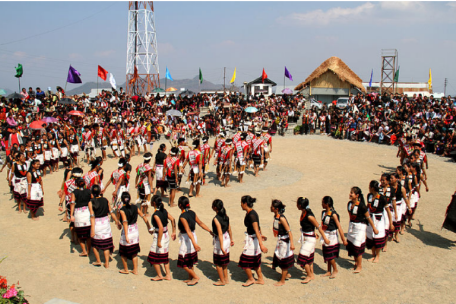 Angami men and women celebrating Sekrenyi festival Angami men and women celebrating Sekrenyi festival