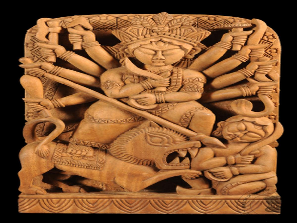 wooden statue of goddess durga wooden statue of goddess durga